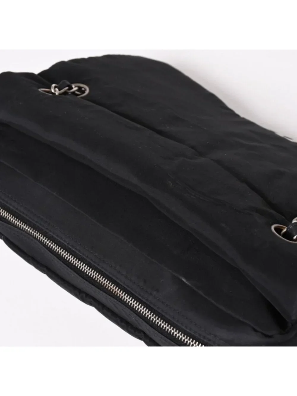 Chanel Quilted Choco Bar Shoulder Bag CC Logo Nylon Black Silver